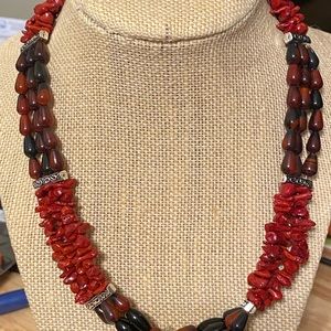 All natural gemstone tri stran women’s necklace